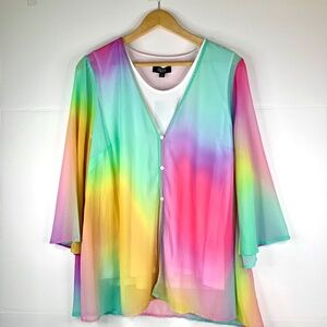 Trendy boho party fun multicolor rainbow size 1X lightweight pullover blouse